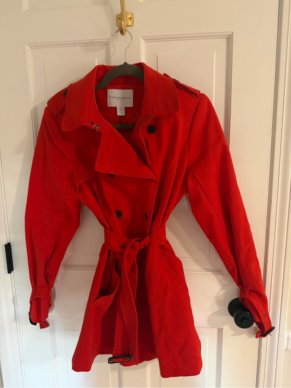 Carolina Belle Bright Red Double-Breasted Trench Coat